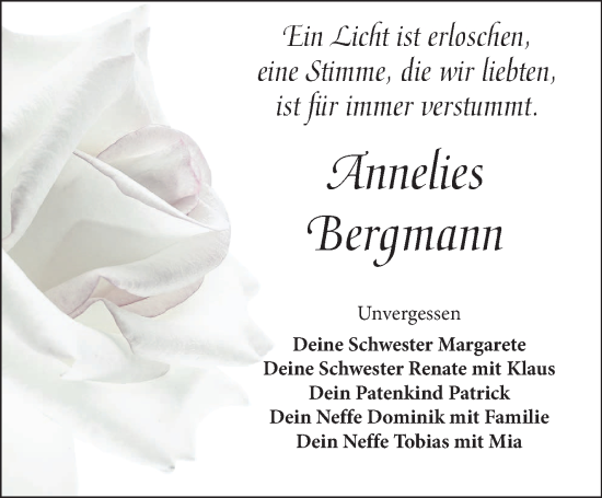 Anzeige von Annelies Bergmann von Nordbayerischer Kurier