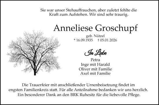 Anzeige von Anneliese Groschupf von Nordbayerischer Kurier