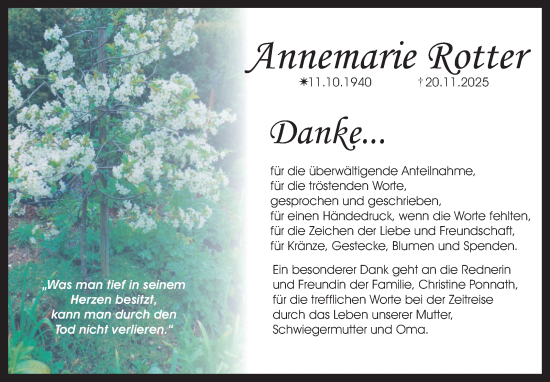 Anzeige von Annemarie Rotter von Nordbayerischer Kurier