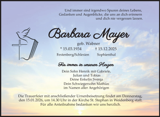Anzeige von Barbara Mayer von Nordbayerischer Kurier