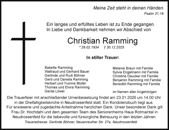 Anzeige von Christian Ramming von Nordbayerischer Kurier