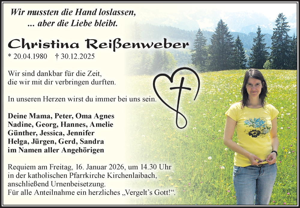  Traueranzeige für Christina Reißenweber vom 14.01.2026 aus Nordbayerischer Kurier