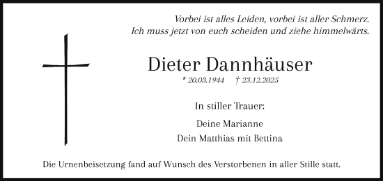 Anzeige von Dieter Dannhäuser von Nordbayerischer Kurier