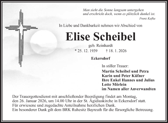 Anzeige von Elise Scheibel von Nordbayerischer Kurier