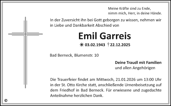 Anzeige von Emil Garreis von Nordbayerischer Kurier