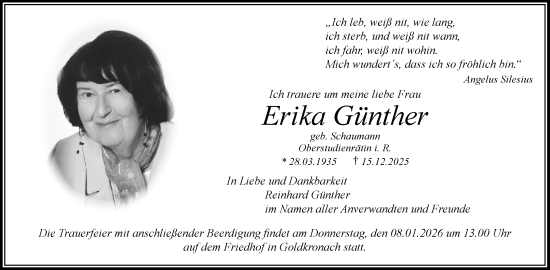 Anzeige von Erika Günther von Nordbayerischer Kurier