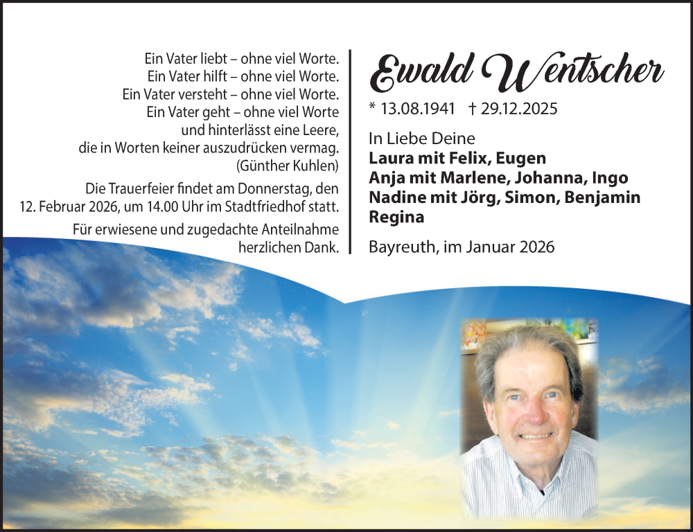  Traueranzeige für Ewald Wentscher vom 31.01.2026 aus Nordbayerischer Kurier