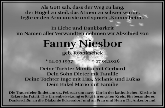 Anzeige von Fanny Niesbor von Nordbayerischer Kurier