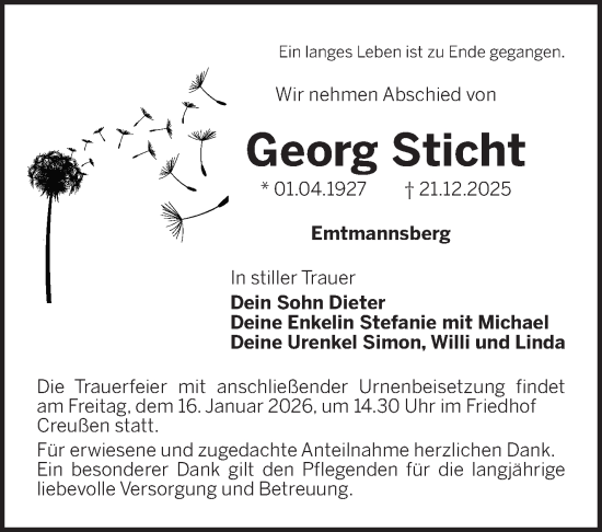 Anzeige von Georg Sticht von Nordbayerischer Kurier