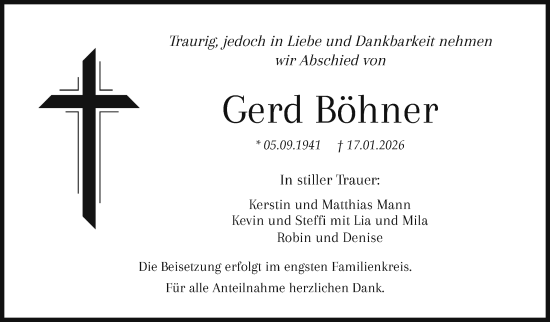 Anzeige von Gerd Böhner von Nordbayerischer Kurier