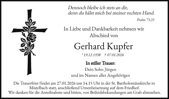 Anzeige von Gerhard Kupfer von Nordbayerischer Kurier