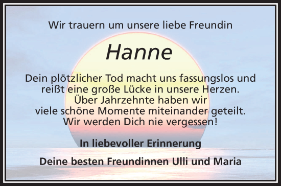 Anzeige von Hannelore Lindner von Nordbayerischer Kurier