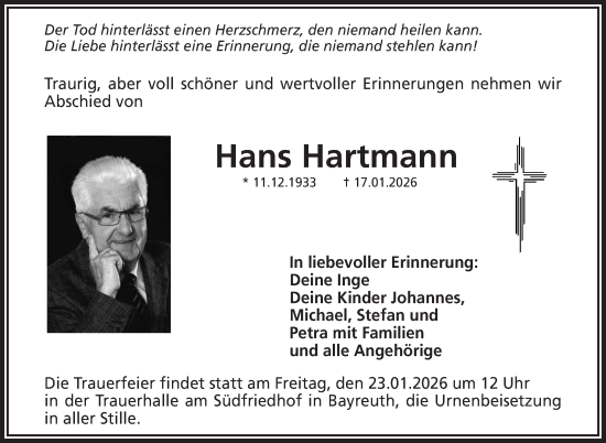 Anzeige von Hans Hartmann von Nordbayerischer Kurier