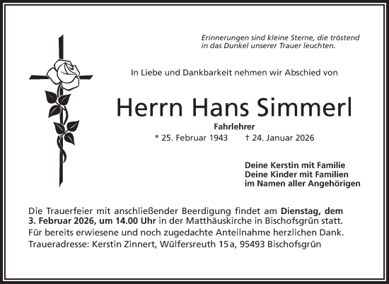 Anzeige von Hans Simmerl von Nordbayerischer Kurier