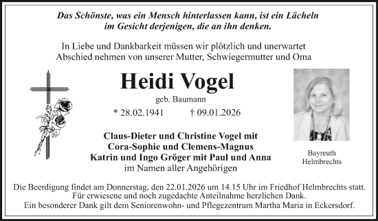 Anzeige von Heidi Vogel von Nordbayerischer Kurier