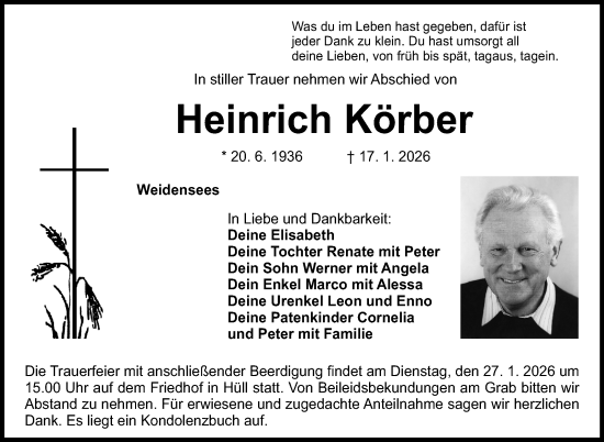 Anzeige von Heinrich Körber von Nordbayerischer Kurier