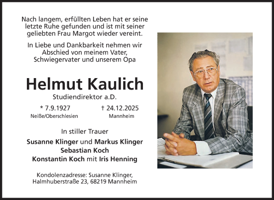 Anzeige von Helmut Kaulich von Nordbayerischer Kurier