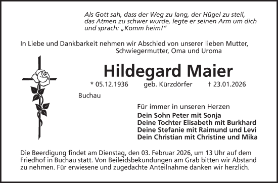 Anzeige von Hildegard Maier von Nordbayerischer Kurier