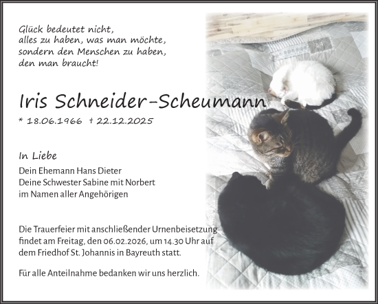 Anzeige von Iris Schneider-Scheumann von Nordbayerischer Kurier