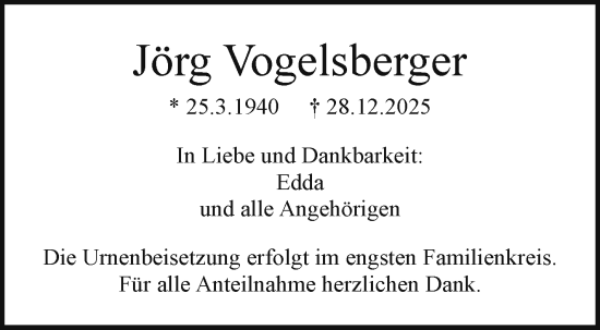 Anzeige von Jörg Vogelsberger von Nordbayerischer Kurier