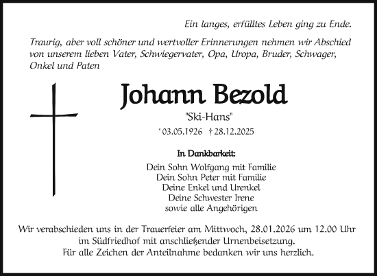 Anzeige von Johann Bezold von Nordbayerischer Kurier
