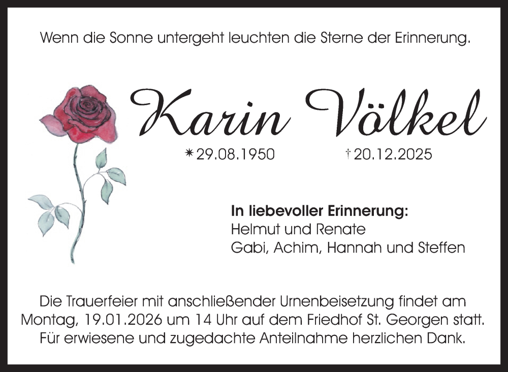  Traueranzeige für Karin Völkel vom 10.01.2026 aus Nordbayerischer Kurier