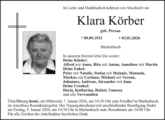 Anzeige von Klara Körber von Nordbayerischer Kurier