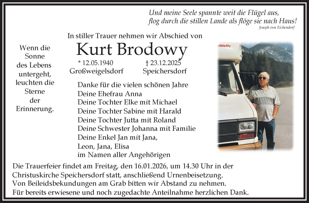  Traueranzeige für Kurt Brodowy vom 10.01.2026 aus Nordbayerischer Kurier