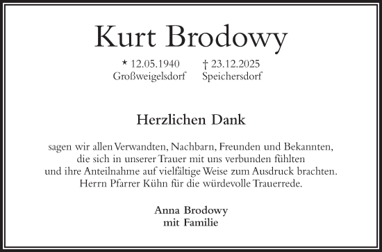 Anzeige von Kurt Brodowy von Nordbayerischer Kurier