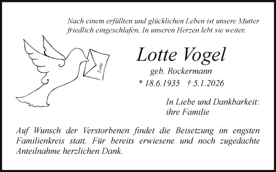 Anzeige von Lotte Vogel von Nordbayerischer Kurier