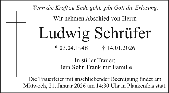 Anzeige von Ludwig Schrüfer von Nordbayerischer Kurier