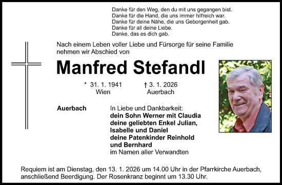 Anzeige von Manfred Stefandl von Nordbayerischer Kurier