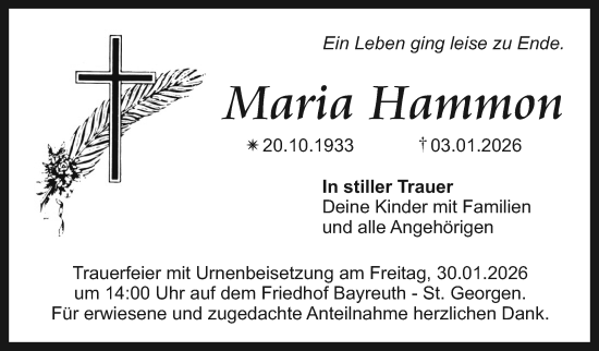 Anzeige von Maria Hammon von Nordbayerischer Kurier