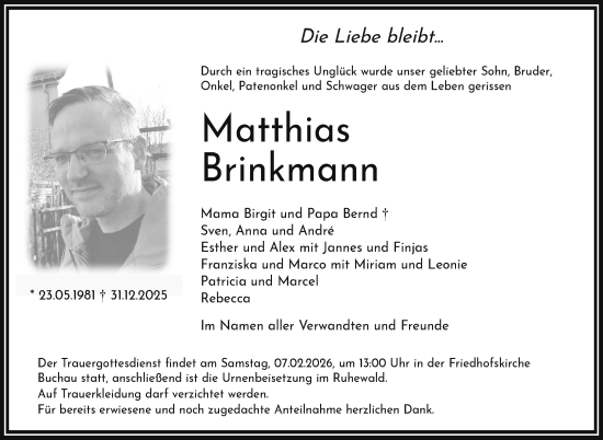 Anzeige von Matthias Brinkmann von Nordbayerischer Kurier