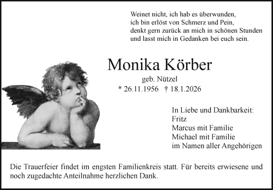 Anzeige von Monika Körber von Nordbayerischer Kurier