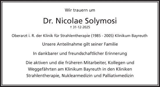 Anzeige von Nicolae Solymosi von Nordbayerischer Kurier