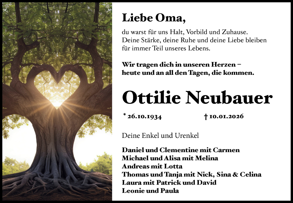  Traueranzeige für Ottilie Neubauer vom 15.01.2026 aus Nordbayerischer Kurier