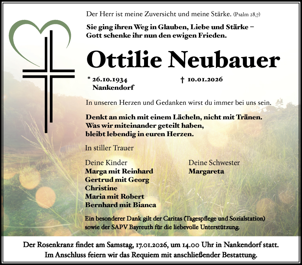  Traueranzeige für Ottilie Neubauer vom 15.01.2026 aus Nordbayerischer Kurier