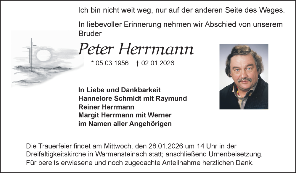  Traueranzeige für Peter Herrmann vom 24.01.2026 aus Nordbayerischer Kurier