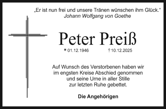 Anzeige von Peter Preiß von Nordbayerischer Kurier