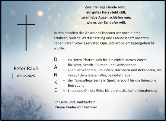 Anzeige von Peter Rauh von Nordbayerischer Kurier