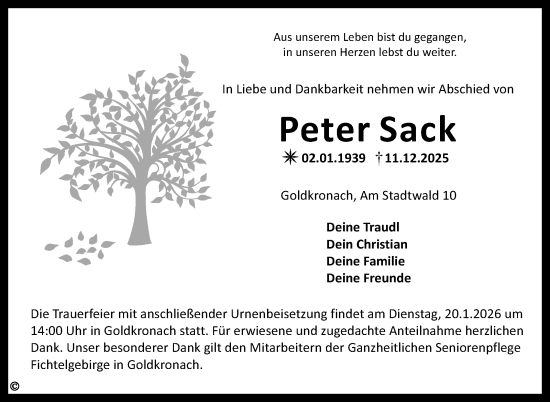 Anzeige von Peter Sack von Nordbayerischer Kurier