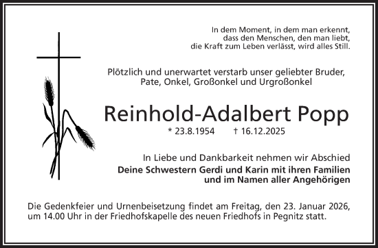 Anzeige von Reinhold-Adalbert Popp von Nordbayerischer Kurier