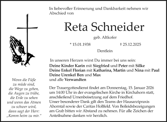 Anzeige von Reta Schneider von Nordbayerischer Kurier