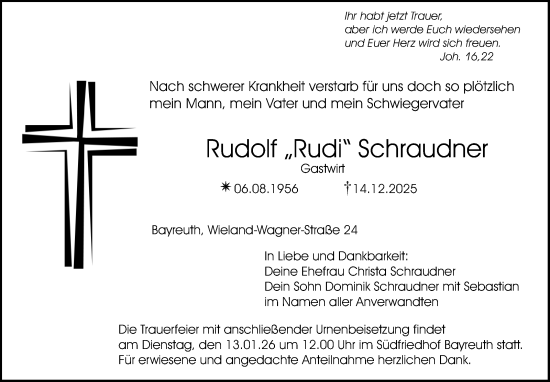 Anzeige von Rudolf Schraudner von Nordbayerischer Kurier