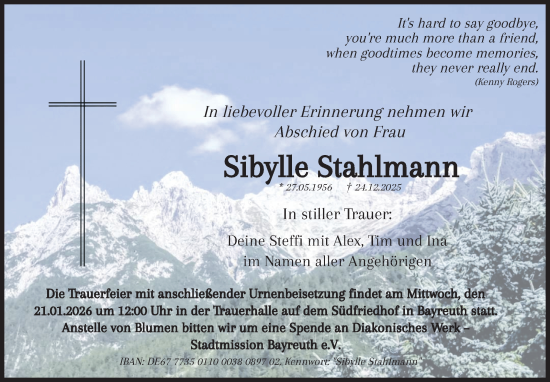 Anzeige von Sibylle Stahlmann von Nordbayerischer Kurier