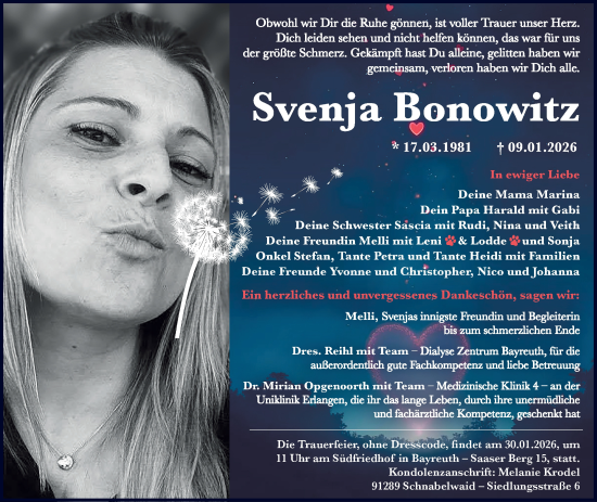 Anzeige von Svenja Bonowitz von Nordbayerischer Kurier