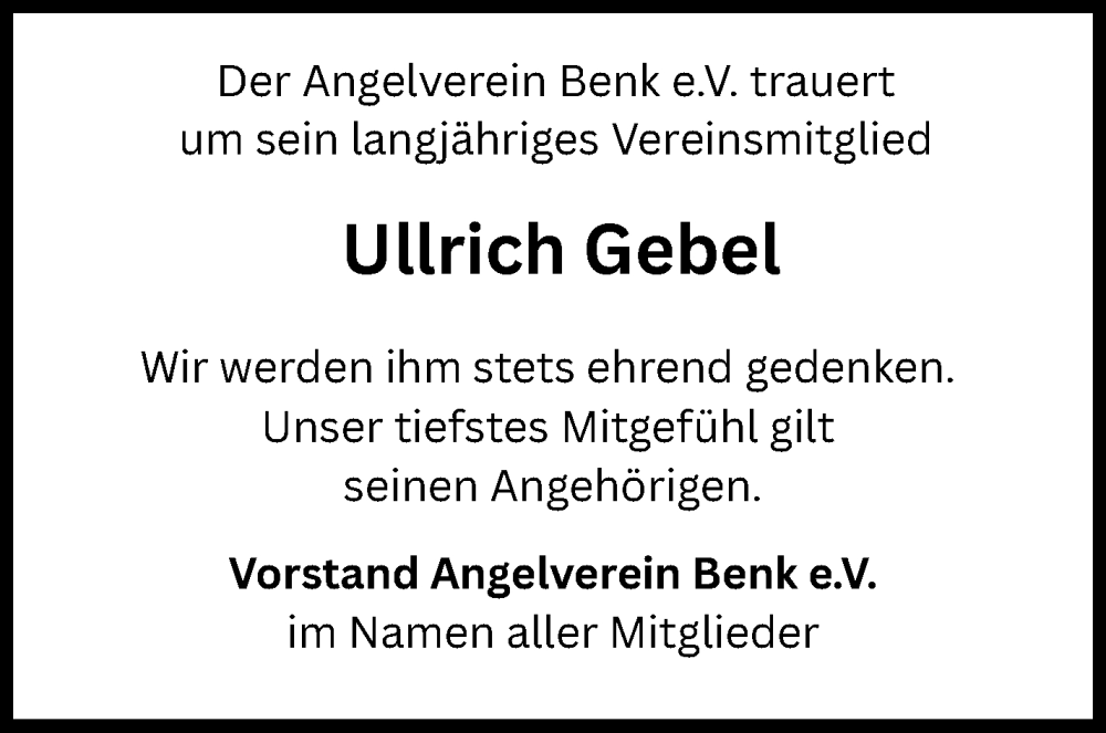  Traueranzeige für Ullrich Gebel vom 03.01.2026 aus Nordbayerischer Kurier