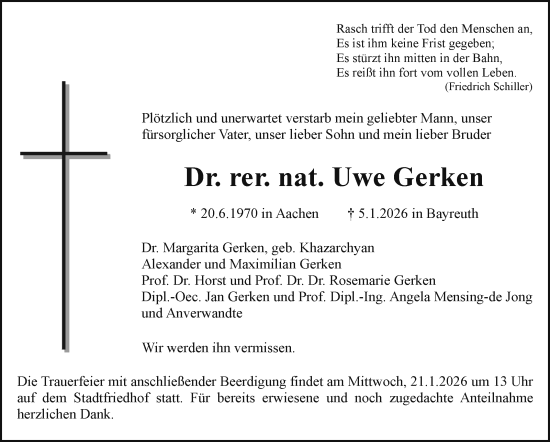 Anzeige von Uwe Gerken von Nordbayerischer Kurier