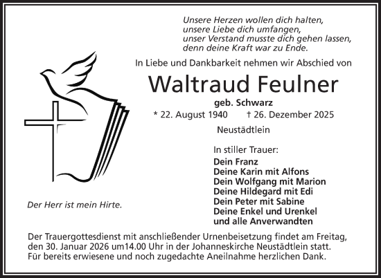 Anzeige von Waltraud Feulner von Nordbayerischer Kurier